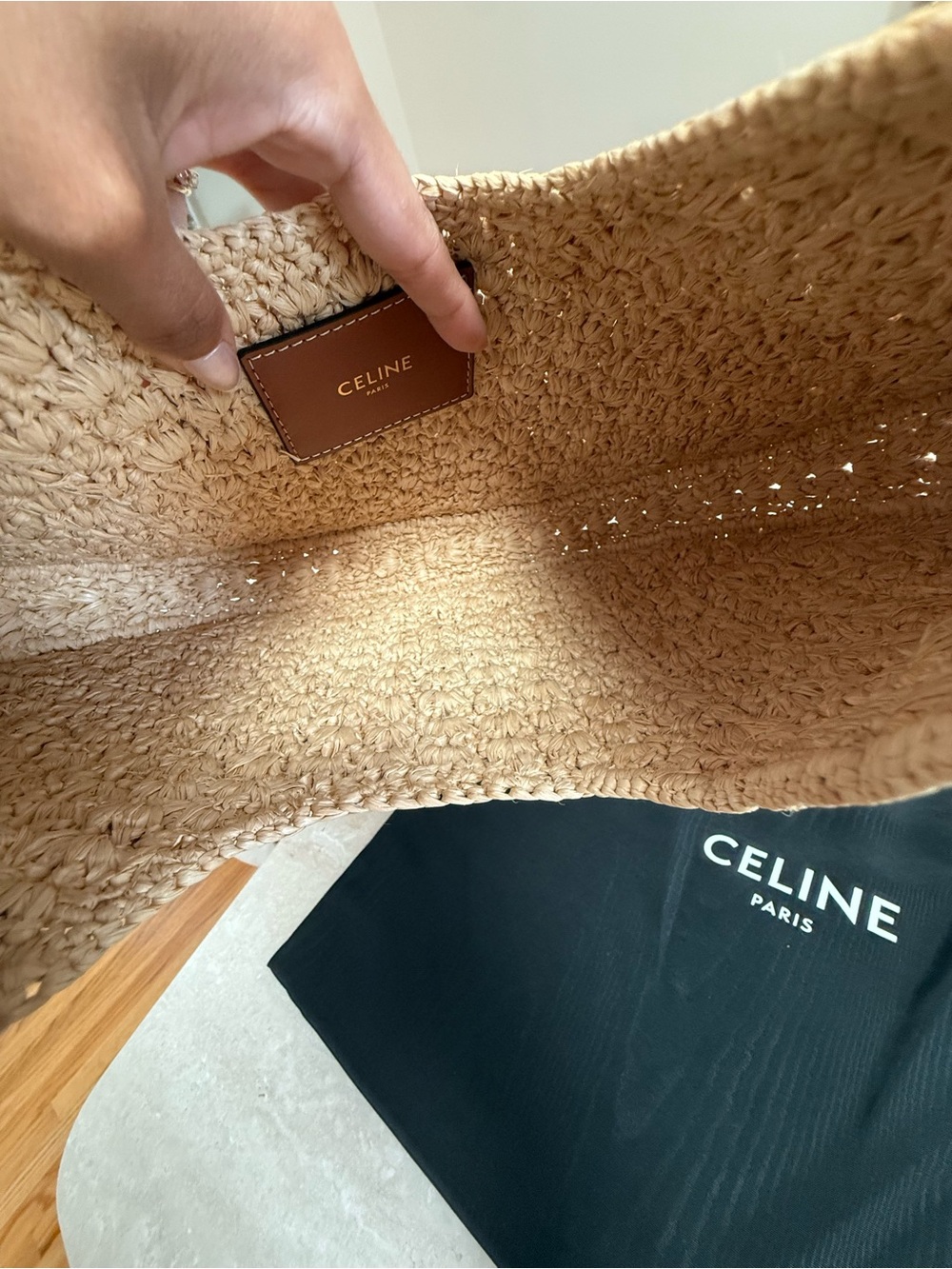 Celine Natural Raffia Shoulder Bag with Calfskin Leather Triomphe - Picture 7 of 7